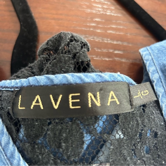 Lavena Patchwork Denim and Lace Top polyester Lg - Picture 5 of 7